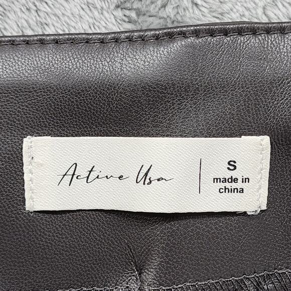 Active USA Pants Womens S Black Faux Leather High Waist Slim Fit Straight Leg - Picture 5 of 12